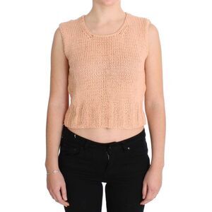 PINK MEMORIES Peach Knit Sleeveless Crop Top Women Pink Sweaters
